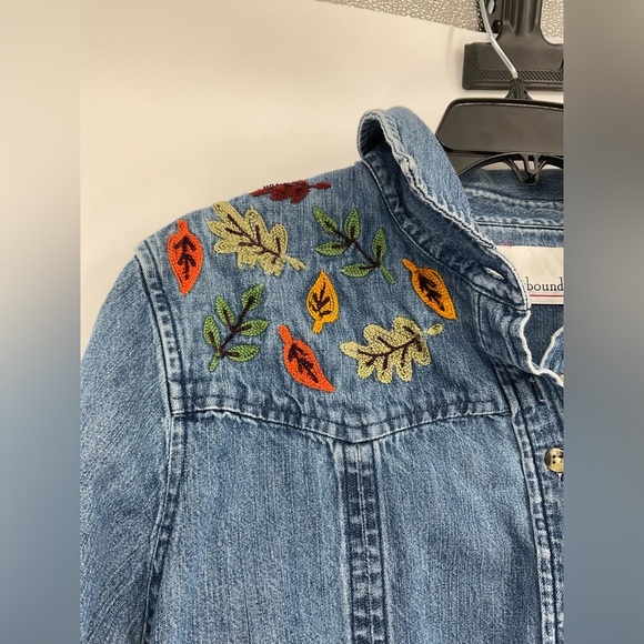 Vintage Westbound Embroidered Denim Shirt Fall Leaf Button-Up Long Sleeve Top L - Picture 2 of 8